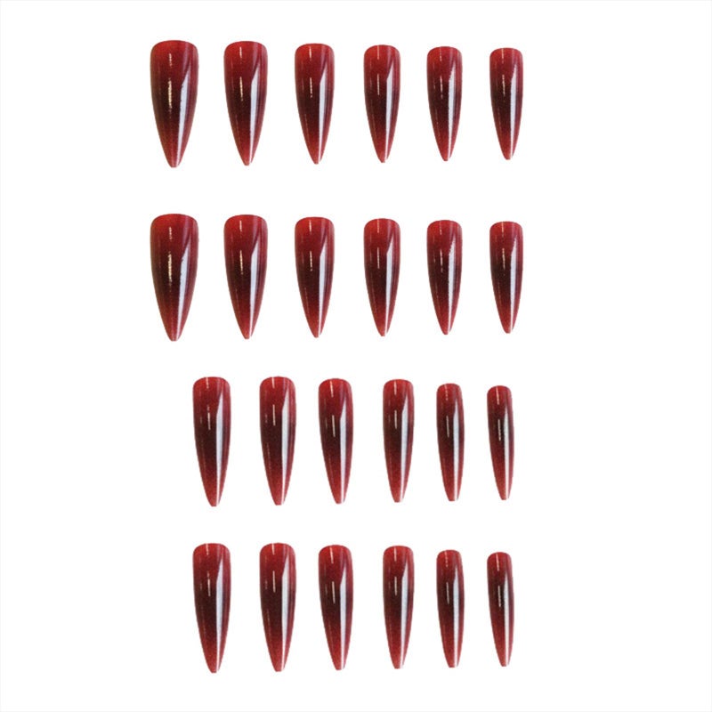 SINHOT Stiletto Press on Nails - Long Fake Nails, Glossy Finish, Goth Burgundy & Vampire Style, DIY Artificial False Nail Art - 24 Pcs Nail Kit with Glue - Image 3
